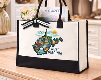 West Virginia Tote Bag, West Virginia Map Bag, West Virginia Pride Bag, West Virginia State Tote Bag, West Virginia Vacation Tote Bag