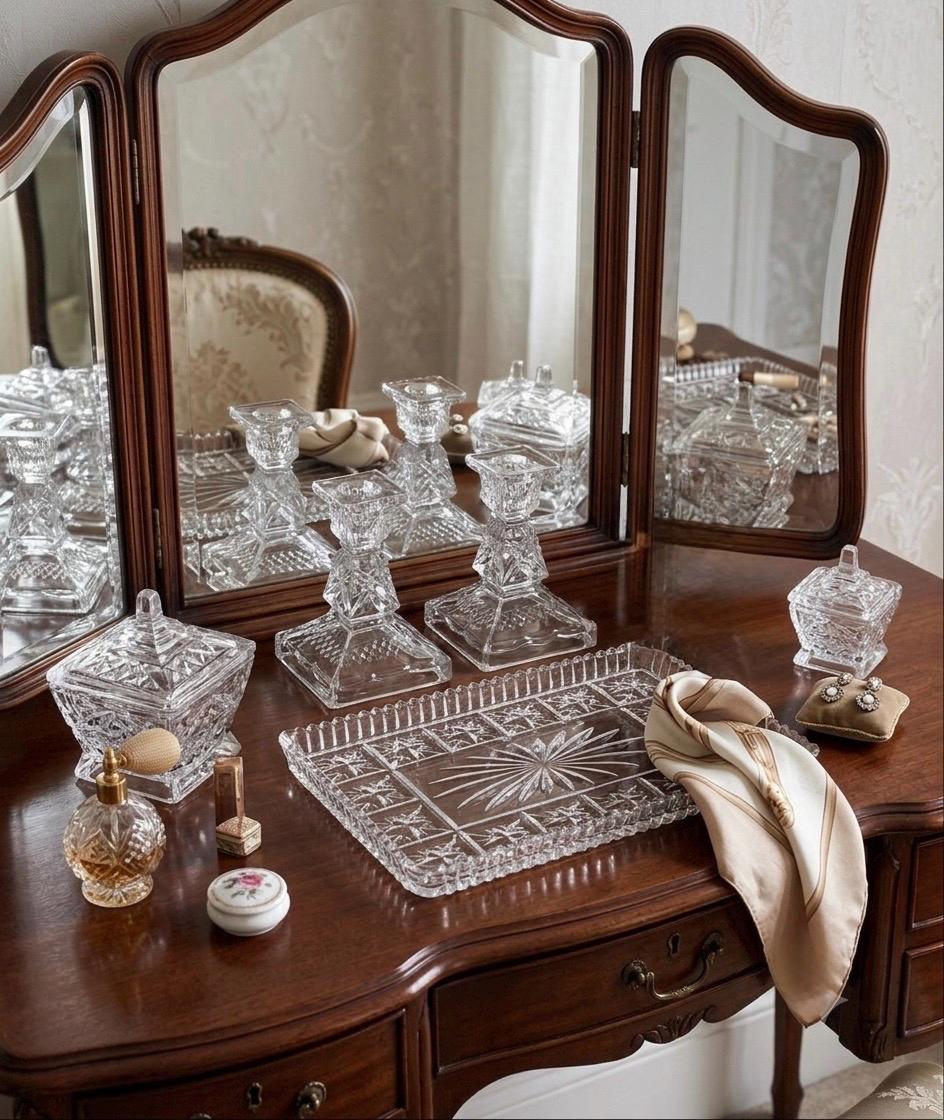 英国購入Vintage Cut-Glass Dressing Table Set Cut Glass Dressing Table Set - Etsy UK