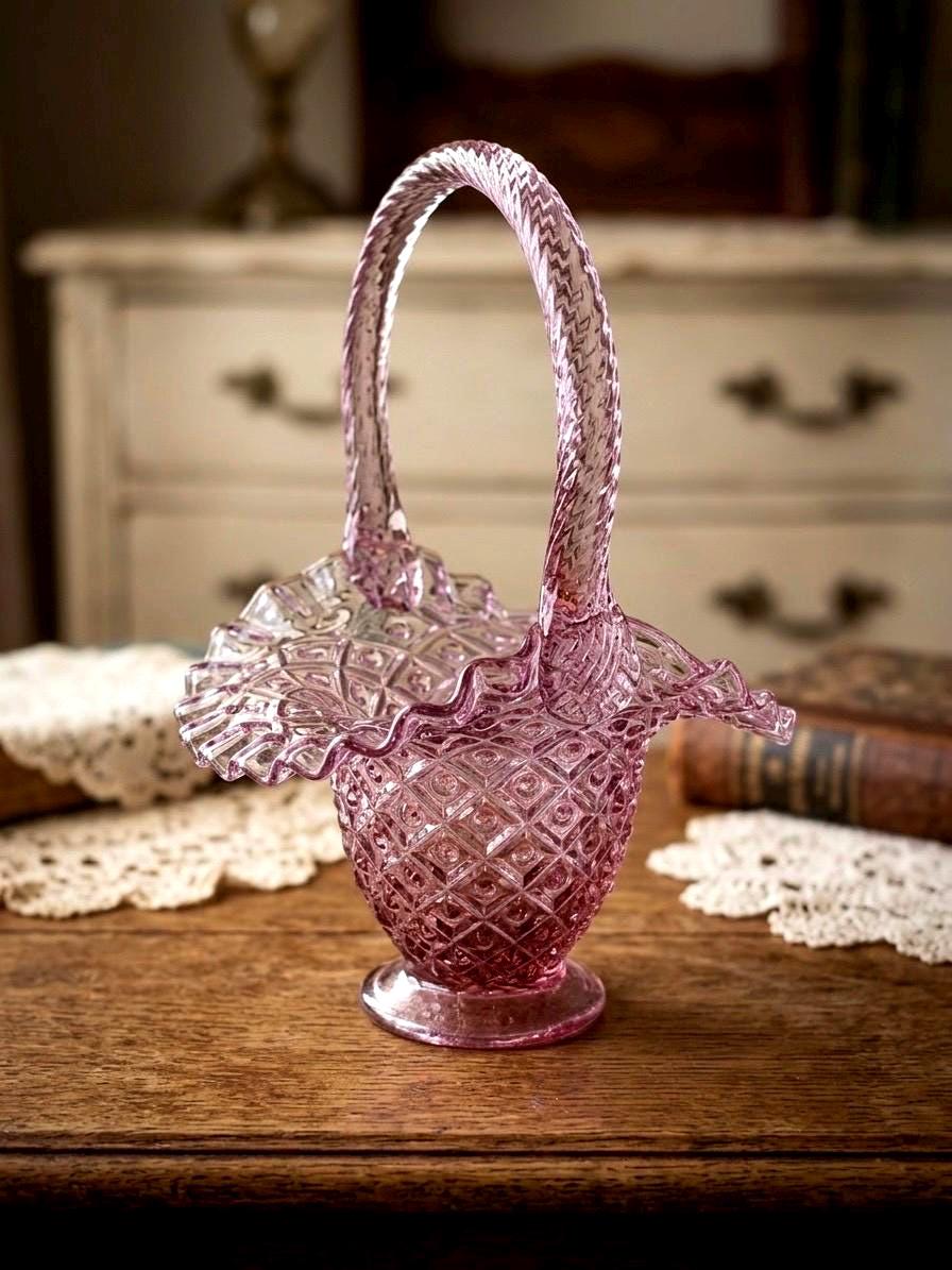 Fenton Pink Basket With Handle Glass - Etsy