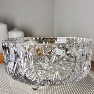 Kristallen make-upkom, vintage pinwheel geslepen kristal op voet, Starburst Prism-middelpunt, zware helderglazen snoepschaal, elegante portie
