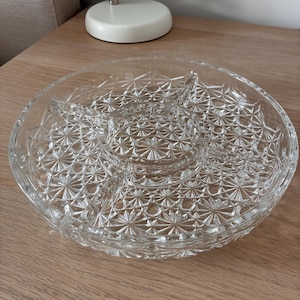 Vintage Divided Glass Serving Platter, Starburst Pattern Appetizer Tray, 5 Section Retro Serving Dish,  Entertaining, Luxhem de Veropa
