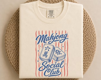 Comfort Colors Mahjong Social Club Tee, Tile Game Shirt, Retro Ladies Night Top