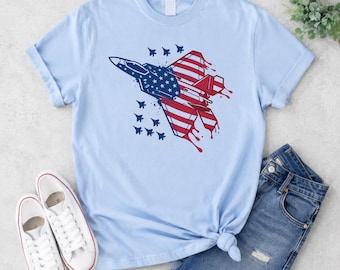Comfort Colors patriotic fighter jet tee, american flag aviation top