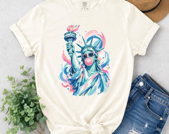 Comfort Colors bubble gum statue liberty tee, retro pop art shirt
