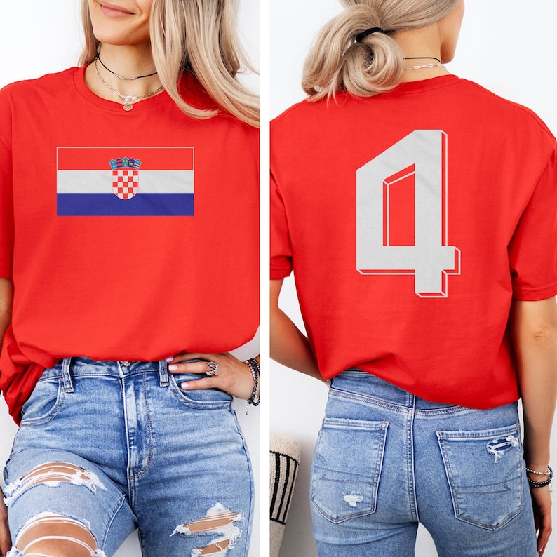 Soccer 2026 World USA #4 Croatia Jersey Style Football Inspired Graphic Tee, 2-Sided Casual Player Croatian Tribute Design Unisex Tshirt image 1