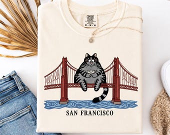 Comfort Colors San Francisco Cat Shirt, Funny Golden Gate Tee, Quirky Travel Apparel