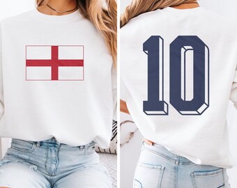 Football Inspired England #10 Jersey Style Graphic Tee, 2-Sided English Tribute Casual Player Design, Soccer 2026 World USA Unisex T-Shirt