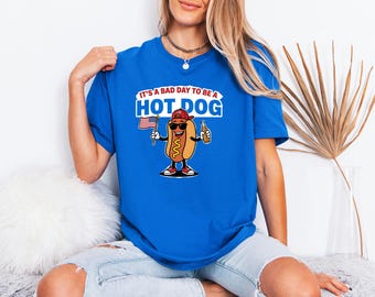 Funny BBQ Party Top, Retro USA Drinking Tee, July 4th Gift For Men, Patriotic Frat Apparel, Bad Day To Be Hotdog Apparel Unisex T-Shirt