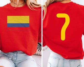 Colombian Tribute Design 2-Sided Casual Player Soccer 2026 World USA, Colombia #7 Football Inspired Jersey Style Graphic Tee Unisex T-Shirt