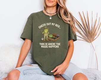 Magic Happens Pun Tee, Frog Gardener Shirt, Novelty Botanist Gift, Unhinged Cottagecore Style, Holiday Gift For Dad Novelty Botanist Tee