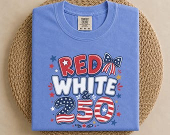Comfort Colors America 250 Shirt, Patriotic Bow Tee, Semiquincentennial Fireworks Top