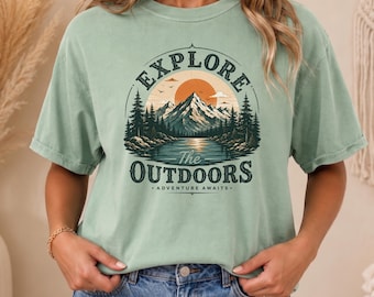 Comfort Colors Outdoorsy Hiker Shirt, Explore Mountain Tee, Camping Lover Gift