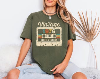 Vintage Limited Edition Cassette Graphic Tshirt, 1976 Birthday Shirt, Retro Tee, 49th Bday Gift For Men
