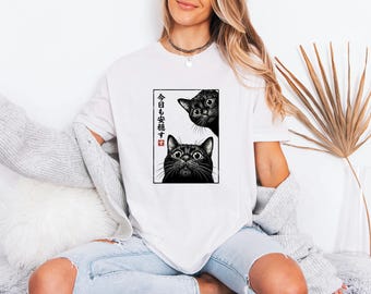 Vintage Ukiyoe Shirt, Japanese Cat Tokyo Aesthetic Apparel, Unhinged Neko Graphic Top, Birthday Gift For Otaku Japanese Cat Tshirt