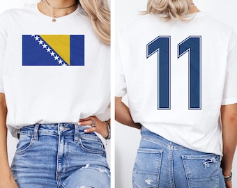Bosnian Tribute Design 2-Sided Player Style Soccer 2026 World USA, Bosnia #11 Jersey Style Football Inspired Graphic Tee Unisex T-Shirt