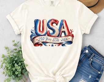 Comfort Colors usa 250th anniversary tee, retro patriotic women shirt