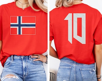 Norway #10 2026 World USA Soccer Jersey Style Football Inspired Graphic Tee, Casual 2-Sided Norwegian Tribute Player Design Unisex Tshirt