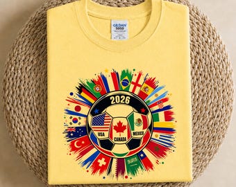 2026 Shirt, International Soccer Fan Tee, Host Nations Flags Graphic Top