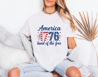 Distressed USA Top, Retro 1776 Shirt, Land Of Free Apparel, Vintage America Tee, Fourth July Gift Men