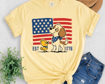 Comfort Colors patriotic dog shirt, cute puppy 1776 tee, women summer top