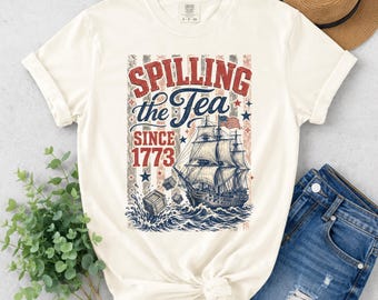 Comfort Colors spilling tea 1773 shirt, boston tea party tee, funny history top