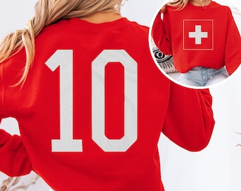 2026 World USA Fans Swiss Tribute Design, Switzerland #10 Soccer Inspired Jersey Style Graphic Tee, 2-Sided Casual Player Unisex T-Shirt