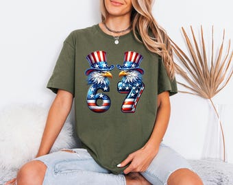 Funny Patriotic Tee, 67 Eagle Meme Shirt, American Six Seven Merch, Uncle Sam Flag Top, Fourth July Gift For Him, Funny Patriotic Tee