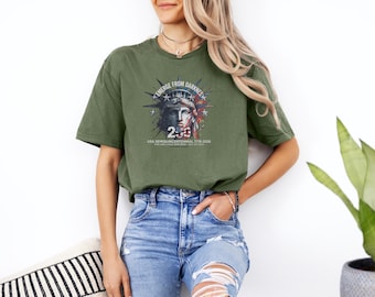 Lady Liberty 250th Anniversary Design, Emerge From Darkness Semiquincentennial Graphic Tee, 4th of July Commemoration Gift Unisex T-Shirt