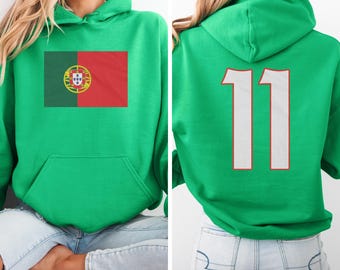Soccer Inspired Portugal #11 Jersey Style Graphic Tee, Portuguese Tribute 2-Sided Player Design, 2026 World USA Fans Unisex T-Shirt