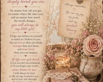 Sentimental Vintage Floral Daughter Card, Keepsake Message (Instant Download)