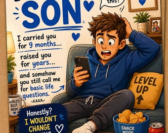 Grappige verjaardagskaart voor zoon van moeder, humoristische volwassen zoon (digitale download)