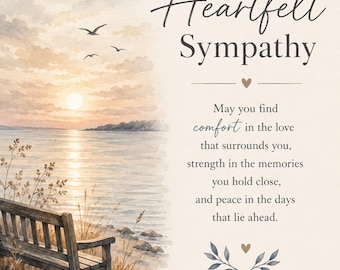 Heartfelt Sympathy Card, Watercolor Lakeside Sunset, Condolence Greeting (Instant Download)