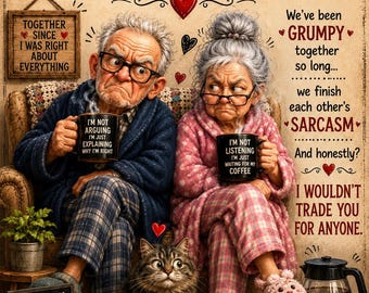 Carte d'anniversaire de couple café grincheux, impression mariage humoristique (téléchargement numérique)