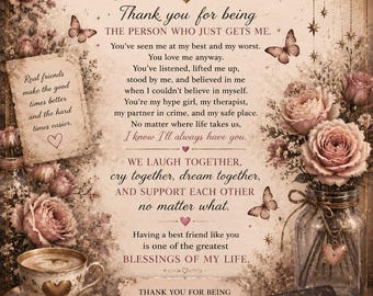 Tarjeta sentimental para amigos, felicitación de amistad floral vintage, recuerdo romántico (descarga digital)