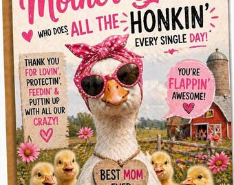 Funny Mother’s Day Card Printable, Mother Goose Card, Best Mom Ever Card, Cute Farm Mother’s Day Card, Instant Download 5x7 PDF