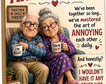 Funny Old Couple Anniversary Card, Humorous Marriage, Sarcastic Love (Digital Download)