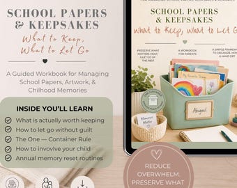 School Papers & Keepsakes Workbook | Kids Artwork Organizer | What to Keep and What to Let Go | Memory Box System | Printable PDF
