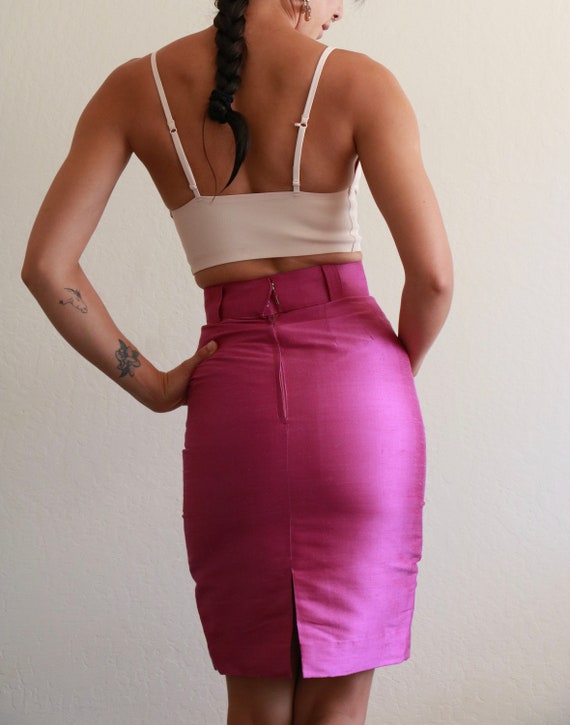 Hot pink Raw silk pencil skirt