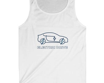Camiseta sin mangas para coche eléctrico, ropa minimalista para entusiastas de los vehículos eléctricos.