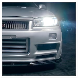 Nissan GTR  34 Poster - JDM Car Art Print | Car Enthusiast Gift | Semi-Glossy Wall Decor | Tuner Car Art