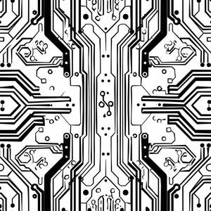 Black White Circuit Board Fabric, Print Cotton Fabric, Width 140cm /55" (1/2 yard - Continuous Cut)