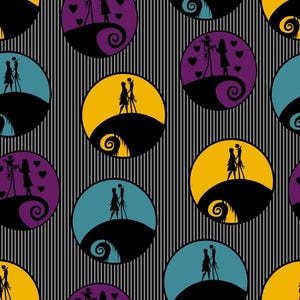 Jack Sally Halloween Fabric Nightmare Before Christmas Fabric, Print Cotton Fabric, Width 140cm /55" (1/2 yard - Continuous Cut)