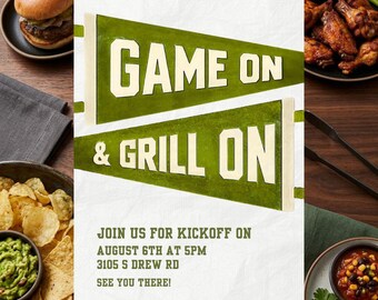 Football Watch Party Invitation, Game Day Grill On Invite (Digital Download)