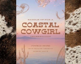 Coastal Cowgirl Invitation, Western Beachy Editable Canva Templates (Instant Download)