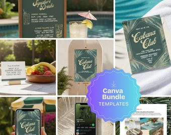 Cabana Club Summer Party Kit, Editable Canva Templates (Instant Download)