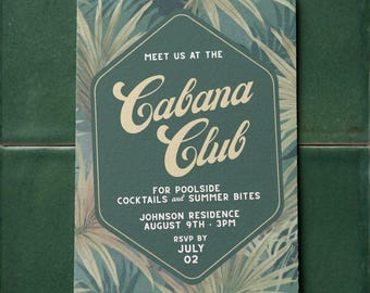 Tropical Cabana Party Invitation, Cabana Club Vintage Editable Canva Templates (Instant Download)