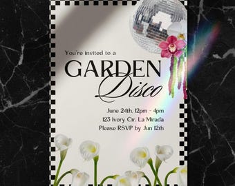 Garden Disco Party Invitation, Editable Canva Templates (Instant Download) Adult Party Invite Set