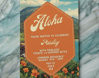 Hawaiian Birthday Party Invitation, Editable Canva Templates (Instant Download) Luau Summer Party Invite Set