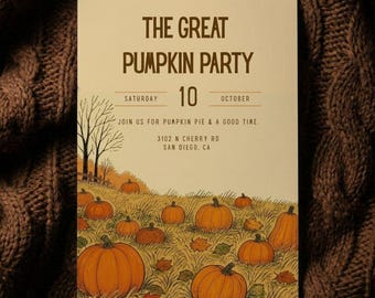 Pumpkin Party Invitation | Fall Harvest Canva Template (Digital Download)