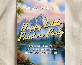Happy Little Painters Party Invitation | Editable Paint & Sip Party Invite | Instant Download Canva Template